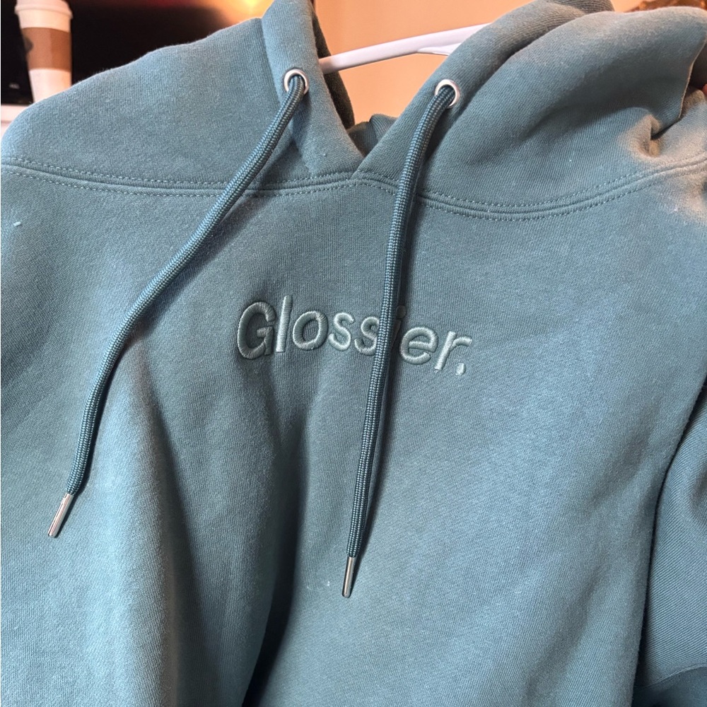 Glossier sage green embroidered hoodie